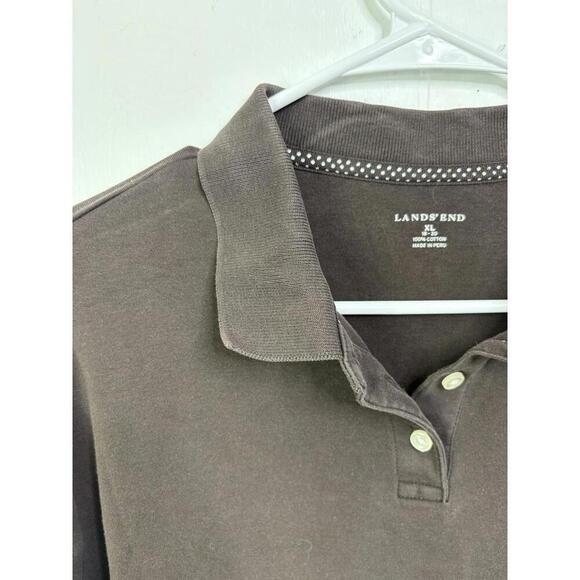 Lands End Shirt Womens Size XL Chocolate Brown Polo Long Sleeve Cotton - Picture 5 of 8